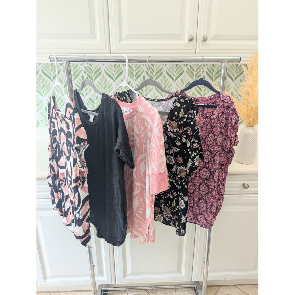 5 Mixed Women's Tops — Pink, Black, Floral & Patterned Styles Medium